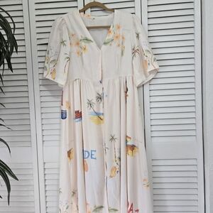 RHODE Cream Dress with Tropical Print